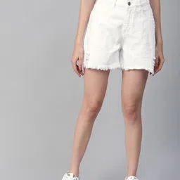 Roadster Women White Loose Fit Mid-Rise Denim Shorts-picture-19