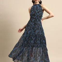 WoowZerz Floral Halter Neck Chiffon Maxi Dress-picture-13