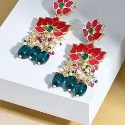 Zaveri Pearls Gold-Plated Contemporary Drop Earrings-image-9