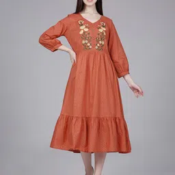 Saffron Threads Print Bishop Sleeve A-Line Midi Dress-picture-24