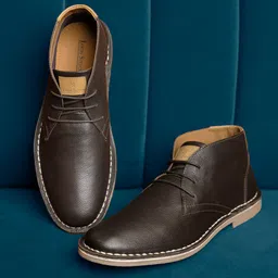 LOUIS STITCH Men Mid Top Leather Block-Heeled Desert Boots-image-3