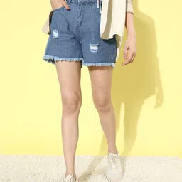 DressBerry Women Stunning Blue Washed Fringed Shorts-picture-47