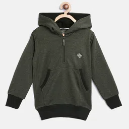 CHIMPRALA Kids Olive Green Solid Antimicrobial Hooded Sweatshirt-picture-48