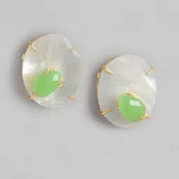 Golden Peacock White & Green Circular Studs Earrings image 4