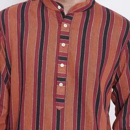 Tulsattva Men Red & White Striped Kurta with Pyjamas image 2