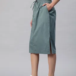 Popnetic Solid Cotton Tailored Skirt with Pocket image 2