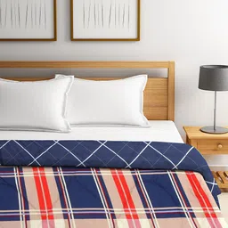 KLOTTHE Blue & Red Checked 500 GSM Mild Winter Reversible Double Bed Comforter image 3