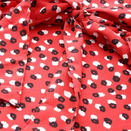 plusS Women Red & White Abstract Print A-Line Midi Dress image 2
