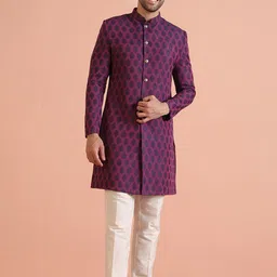 KISAH Printed Mandarin Collar Sherwani Set image 2
