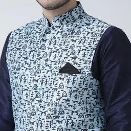 DEYANN Men Blue Solid Kurta with Churidar & Nehru Jacket image 3