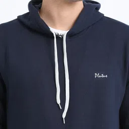 Plutus Men Navy Blue Solid Hooded Sweatshirt image 2