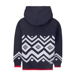 Cherry Crumble Boys Navy Blue Printed Fair Hooded Sweater image 3