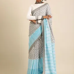 Taavi Ethnic Motifs Pure Cotton Hand Block Print Saree image 2