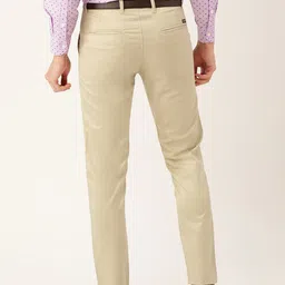 SOJANYA Men Beige Solid Smart Fit Formal Trousers image 5