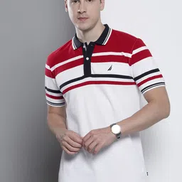Nautica Striped Polo Collar Pure Cotton T-shirt image 2