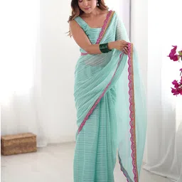 Satrani Striped Embroidered Pure Chiffon Saree image 2
