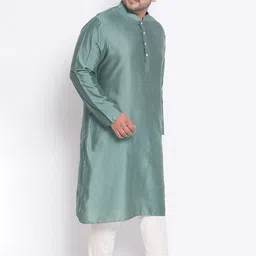 KISAH PLUS Men Green Solid Straight Kurta image 5