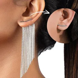 Amalfa Women 18K Silver Plated Long Tassel Dangle Earrings image 5