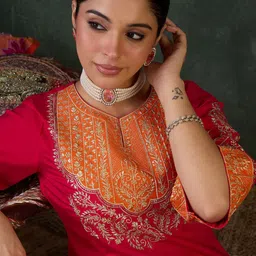 Indo Era Women Floral Embroidered Kurta with Trousers image 3