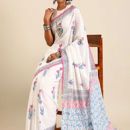 Taavi Floral Pure Cotton Hand Block Print Saree image 3