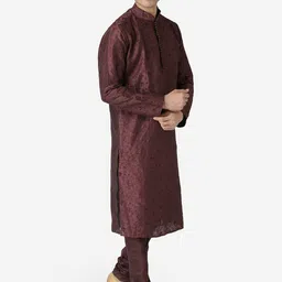 here&now x sanwara Sanwara Men Burgundy Embroidered Kurta with Pyjamas image 2