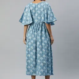 Swishchick Floral Print Gathered Flared Sleeve Maternity Fit & Flare Midi Dress image 4