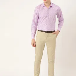 SOJANYA Men Beige Solid Smart Fit Formal Trousers image 2