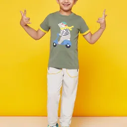 SPUNKIES Boys White Solid Organic Cotton Joggers image 2