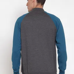 Kalt Men Charcoal & Blue Colourblocked Bomber image 4