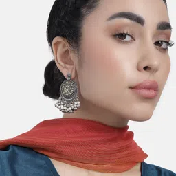 LAIDA Silver-Plated Oxidised Pearl Circular Drop Earrings-picture-24