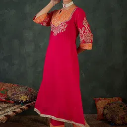 Indo Era Women Floral Embroidered Kurta with Trousers image 5