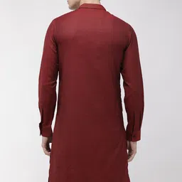 The Indian Garage Co Men Maroon Solid Straight Kurta With Stripe Detail image 5