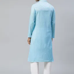 Manthan Men Blue Self Striped Straight Kurta image 3