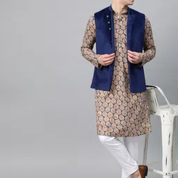 See Designs Men Blue & Beige Printed Straight Kurta image 2