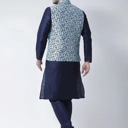 DEYANN Men Blue Solid Kurta with Churidar & Nehru Jacket image 2