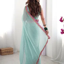 Satrani Striped Embroidered Pure Chiffon Saree image 4