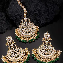 Peora Women Green Gold-Plated Kundan Studded Jewellery Set-picture-10