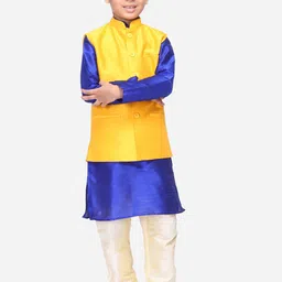 NAMASKAR Boys Yellow Solid Woven Nehru Jacket image 2