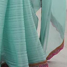 Satrani Striped Embroidered Pure Chiffon Saree image 5