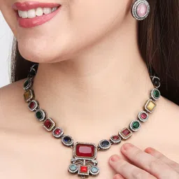 Anvik Gold Plated CZ Studded Necklace and Earrings image 5