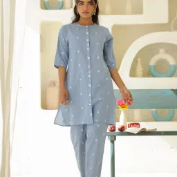 Clt.s Blue Cotton Polka Dots Kurta and Pyjamas-picture-25