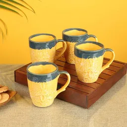 aakriti art creations Bumblebee Black and Yellow Ceramic (Set of 4) Tea Cups image 1