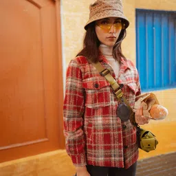 Dlanxa Women Maroon & Beige Checked Tailored Jacket-picture-27