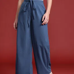 all about you Women Pleated  Wide Leg Trousers with Fabric Belt-image-25