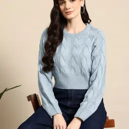 Mast & Harbour Pure Acrylic Cable Knit Crop Pullover-picture-32