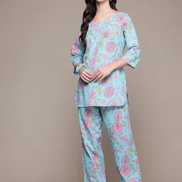 Readiprint Fashions Floral Printed Cotton Top & Trousers With Scrunchie image 4