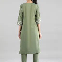 AURELIA Women Green & White Yoke Design Kurta image 4