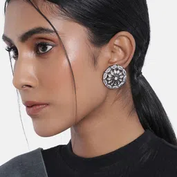 I Jewels Pink & Silver-Toned Circular Studs Earrings-picture-53