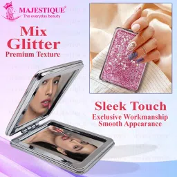 Majestique Glitter Portable Makeup Mirror, Double-Sided Foldable Hand Mirror - Color May Vary image 4