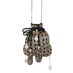 5 Elements by Radhika Gupta Gold & Black Embroidered Potli image 4